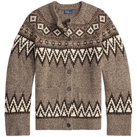 Polo Ralph Lauren Fair Isle Wool Blend Cardigan, Mushroom Multi